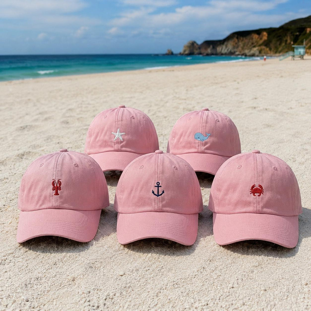 Nautical Sea Creature Embroidered Hat, Coastal Anchor Baseball Cap, Beach Vacation Gift