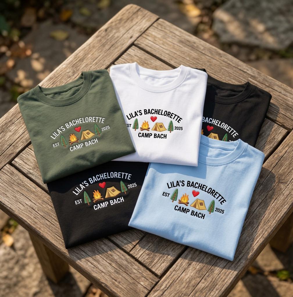 Custom Camp Bachelorette Shirt, Personalized Camping Wilderness Bridal Party Tee