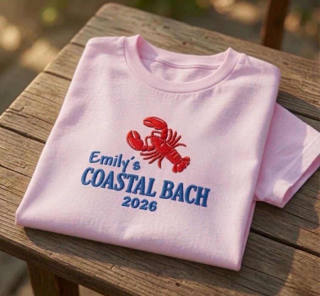 Custom Coastal Bach Shirt, Lobster Bachelorette Cape Cod Beach Bridal Party Tee