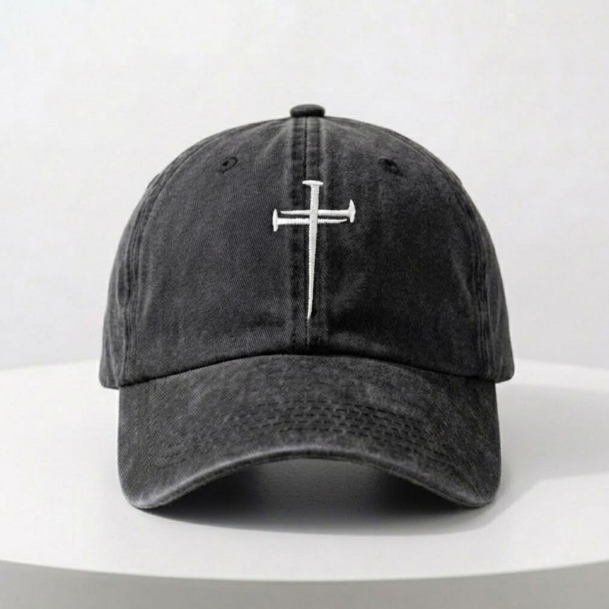 Custom Embroidered Cross Washed Cotton Baseball Cap, Minimalist Faith Dad Hat