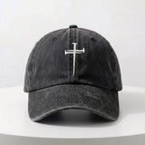 Custom Embroidered Cross Washed Cotton Baseball Cap, Minimalist Faith Dad Hat