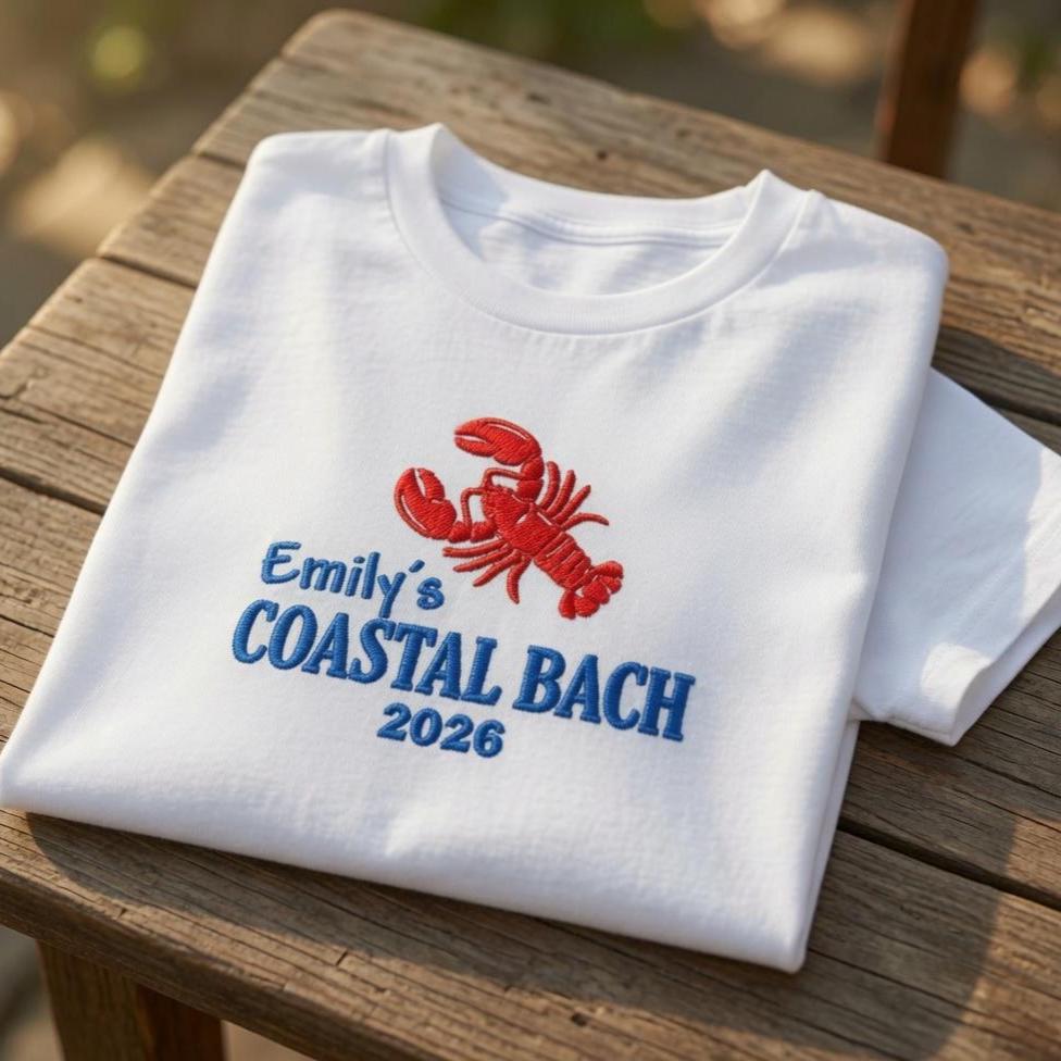 Custom Coastal Bach Shirt, Lobster Bachelorette Cape Cod Beach Bridal Party Tee