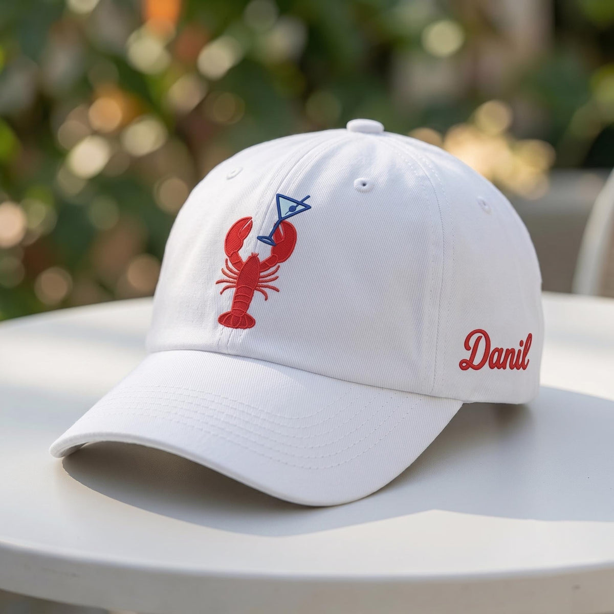 Custom Name Embroidered Hat, Lobster Cocktail Social Club Cap, Personalized Nautical Hats, Matching Family Vacation Hat, Beach Bach Gift
