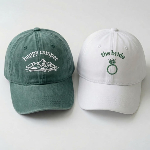 Camping Bride Embroidered Hat, Vintage Washed Bachelorette Baseball Cap, Outdoor Bridal Gift