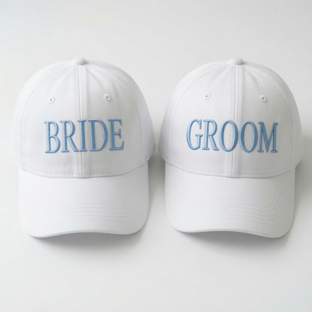 Bride Groom Embroidered Baseball Caps, Matching Wedding Couple Cotton Hats, Newlywed Gift