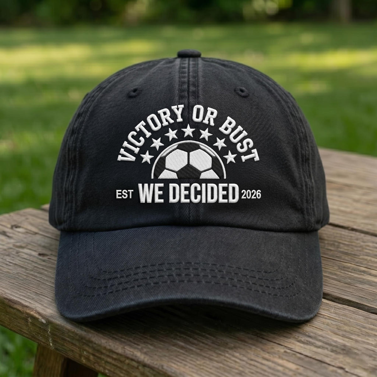 Custom Soccer Team Hat, Personalized Victory Or Bust Dad Cap, Embroidered Football Baseball Hat, Vintage Washed Denim Soccer Fan Gift