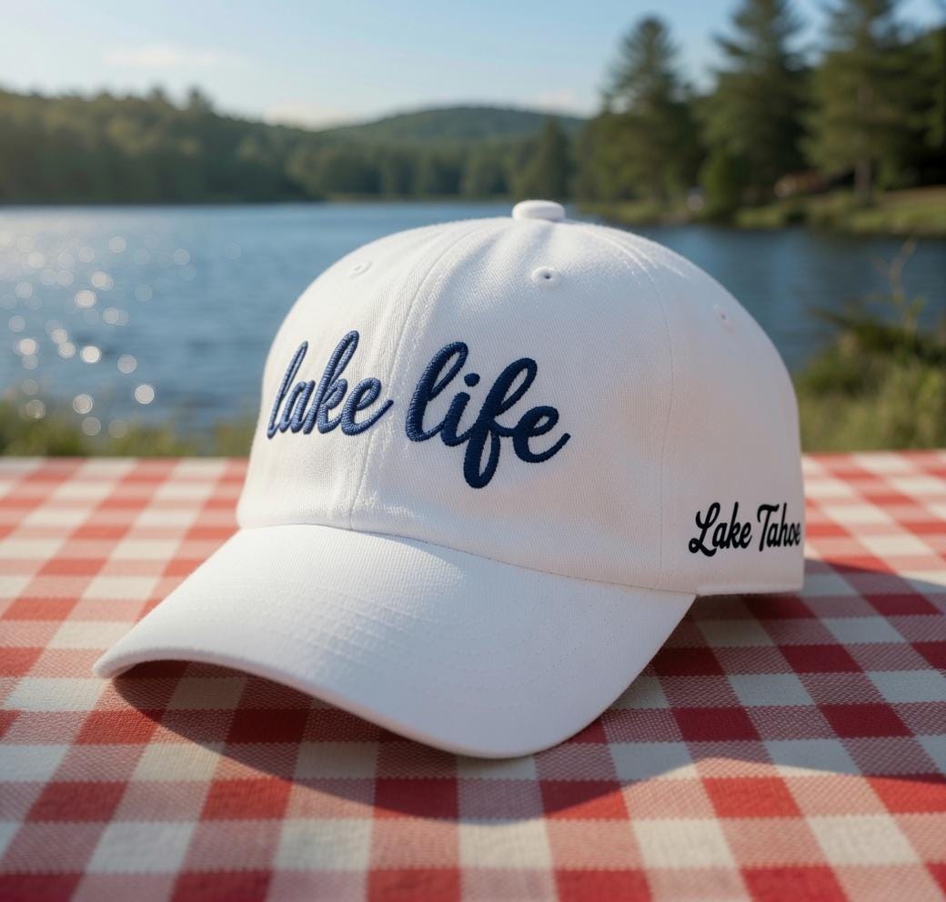 Custom Lake Trip Embroidered Hat - Lake Tahoe Vacation & Matching Group Cap