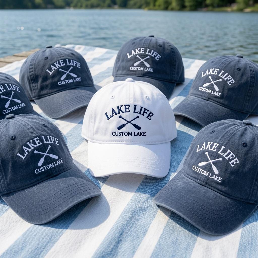 Custom Lake Life Embroidered Hat, Personalized Lake Trip Baseball Cap, Group Matching Lake Hat, Custom Name Boat Cap, Vacation Hat, Summer