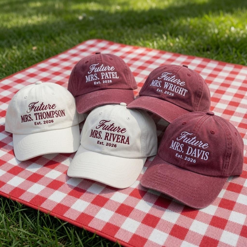 Embroidered Future Mrs Hat, Custom Last Name Cap, Bridal Party Gift, Personalized Bride Cap, Matching Bachelorette Hat, Wedding Trip Cap