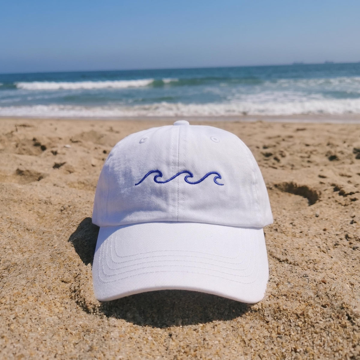 Ocean Wave Embroidered Dad Hat, Minimalist Coastal Baseball Cap, Beach Surfer Gift