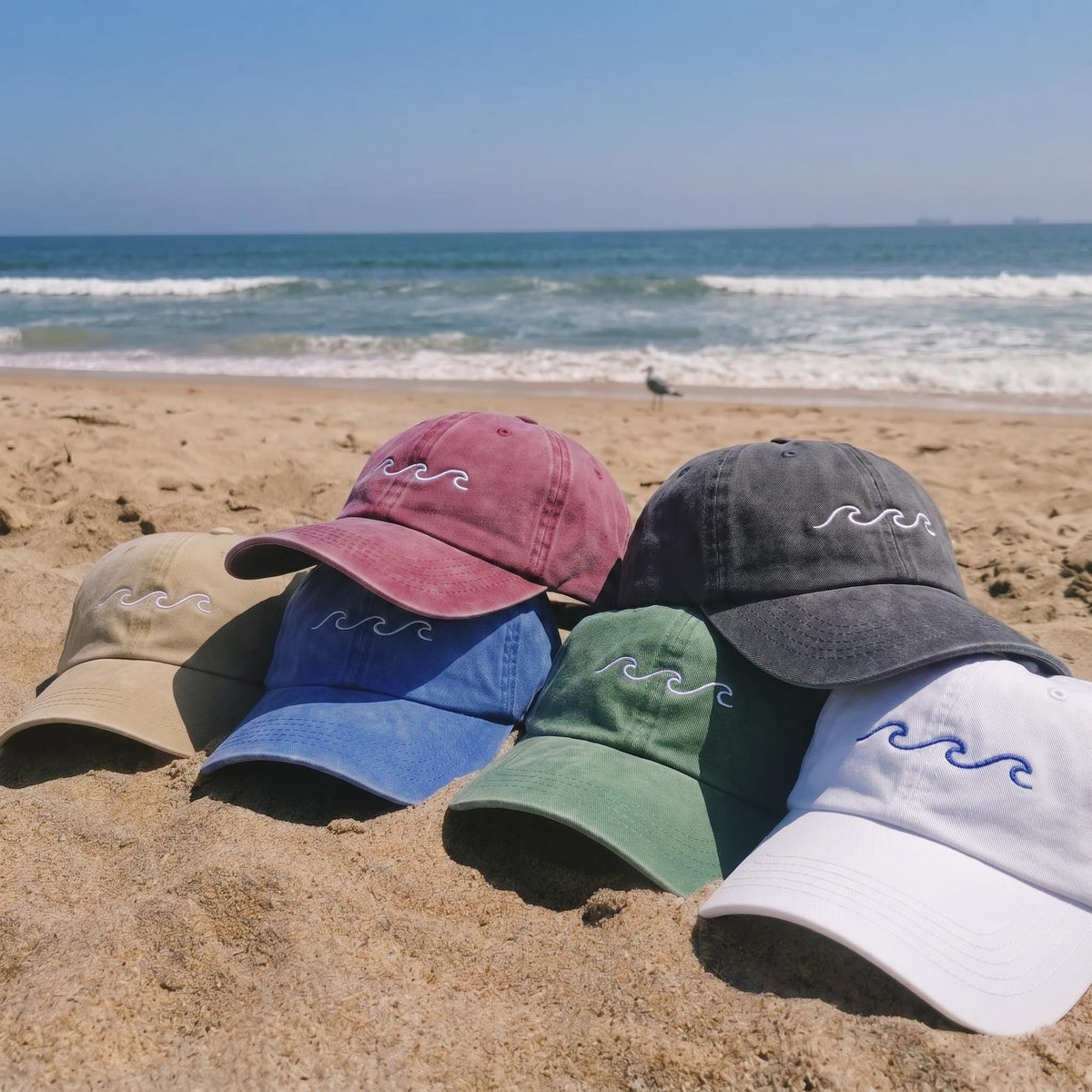 Ocean Wave Embroidered Dad Hat, Minimalist Coastal Baseball Cap, Beach Surfer Gift