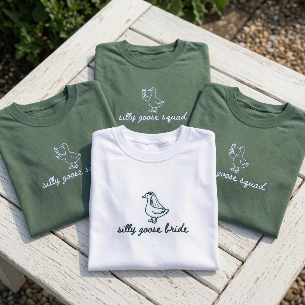 Custom Silly Goose Bride Embroidered Shirt, Personalized Goose Squad Bridesmaid Tee