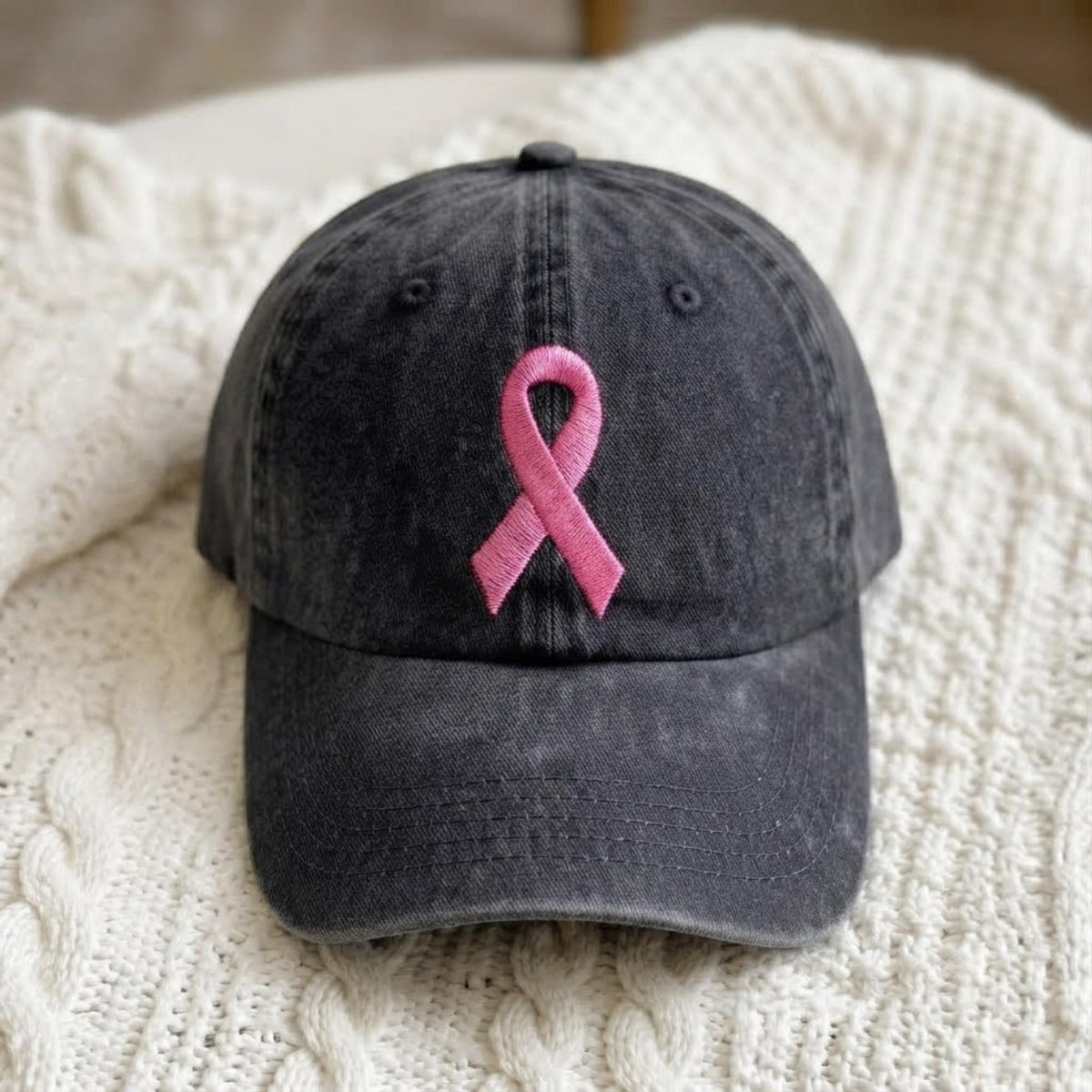 Awareness Ribbon Embroidered Hat, Minimalist Cotton Baseball Cap, Support Gift