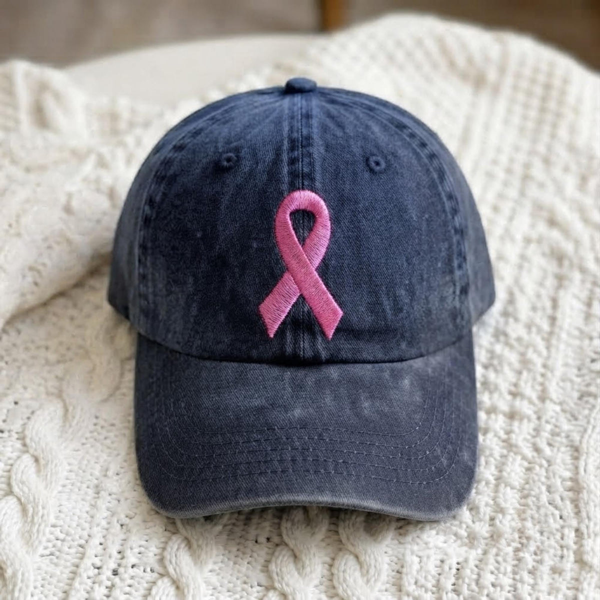 Awareness Ribbon Embroidered Hat, Minimalist Cotton Baseball Cap, Support Gift