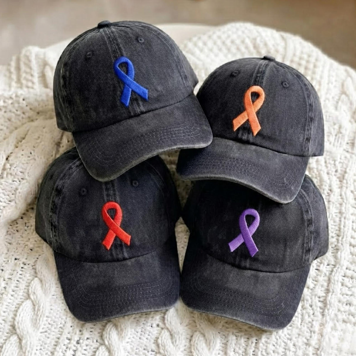 Awareness Ribbon Embroidered Hat, Minimalist Cotton Baseball Cap, Support Gift