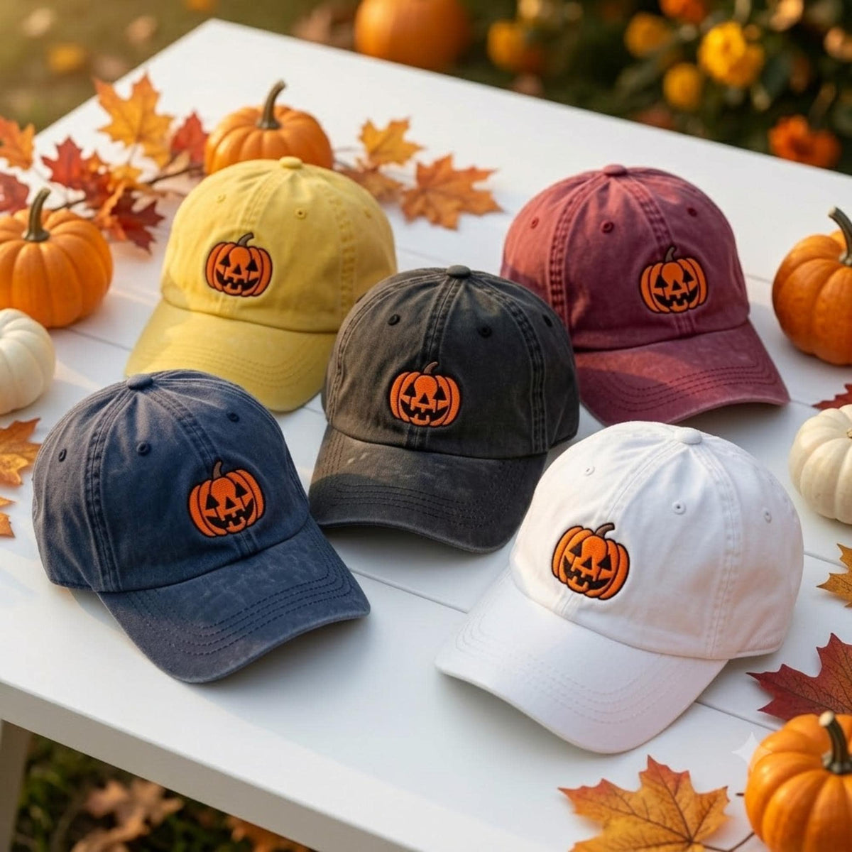 Embroidered Halloween Pumpkin Hat - Cute Jack-o'-Lantern Autumn Cap