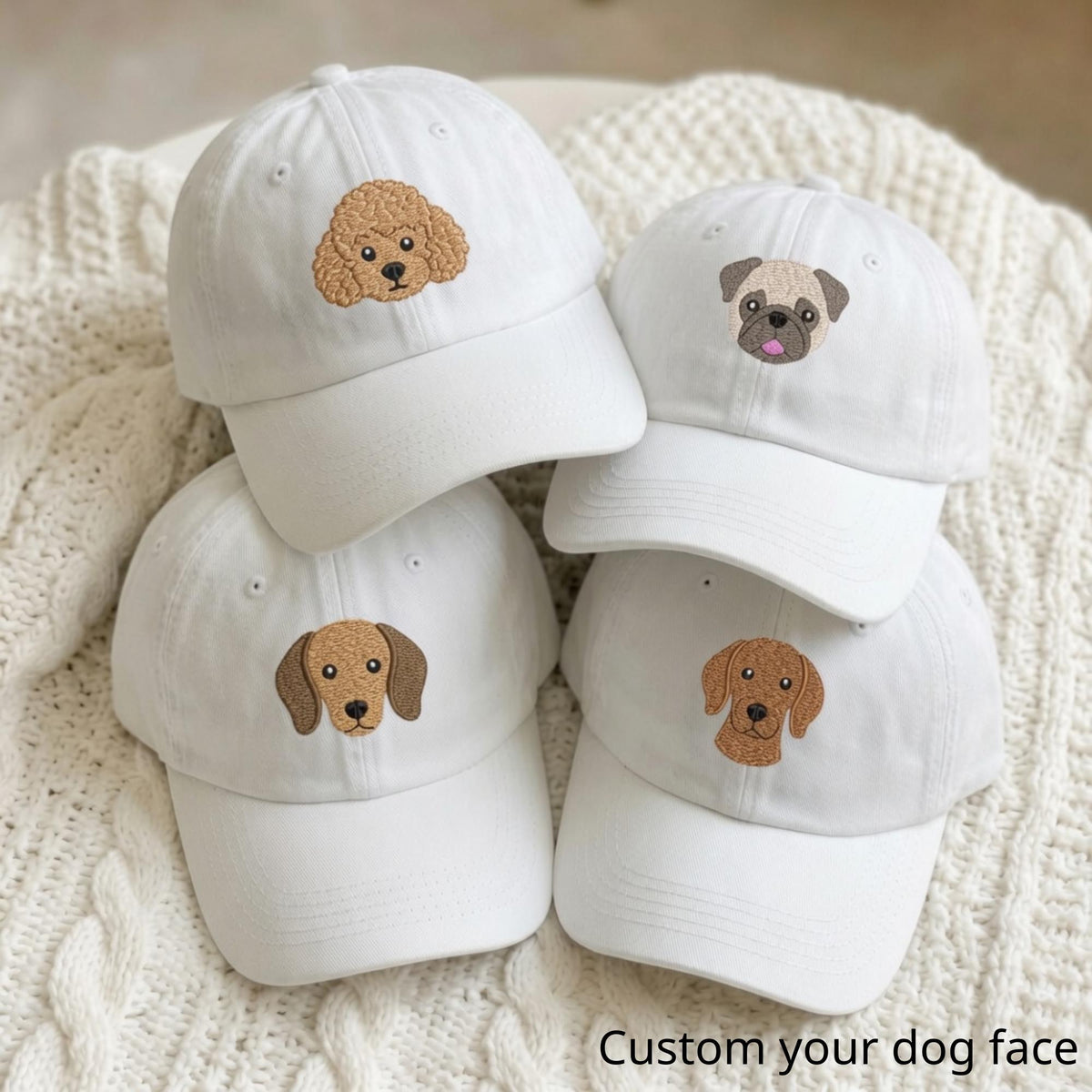 Custom Embroidered Dog Face Baseball Cap, Personalized Pet Hat, Cotton Dad Hat