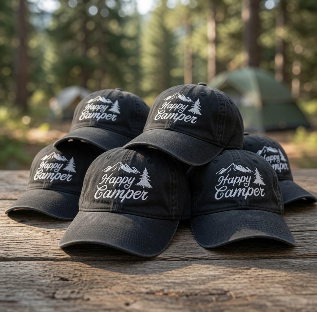 Custom Happy Camper Embroidered Baseball Cap - Personalized Vintage Nature Outdoor Camping Cotton Dad Hat