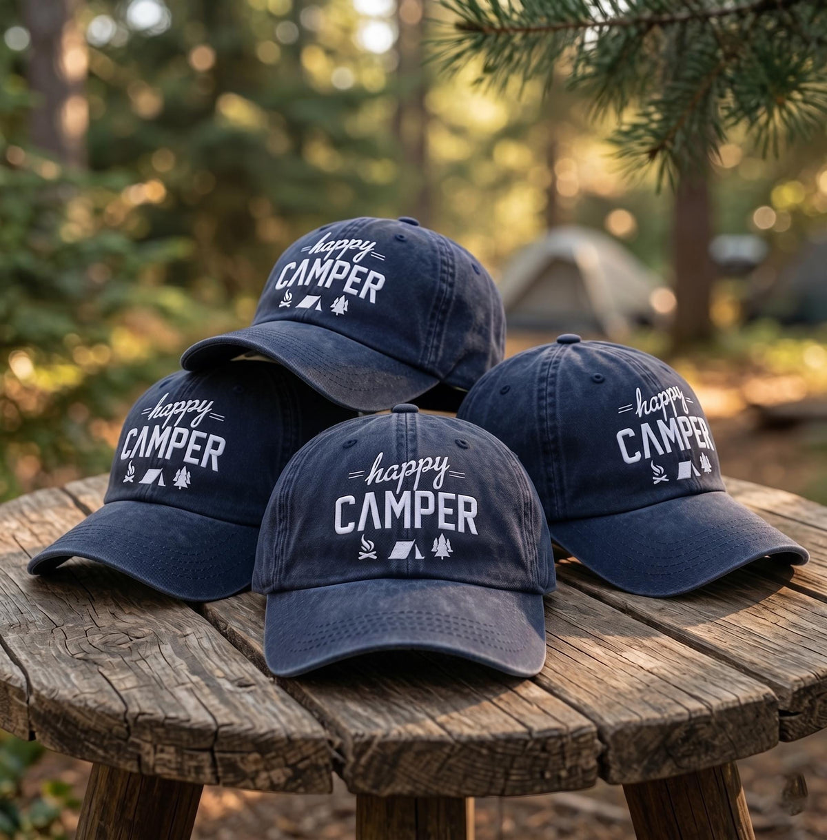Custom Green Camping Hat Embroidered Happy Camper Baseball Cap Personalized Vintage Dad Hat Nature Adventure Gift Custom Text Trucker