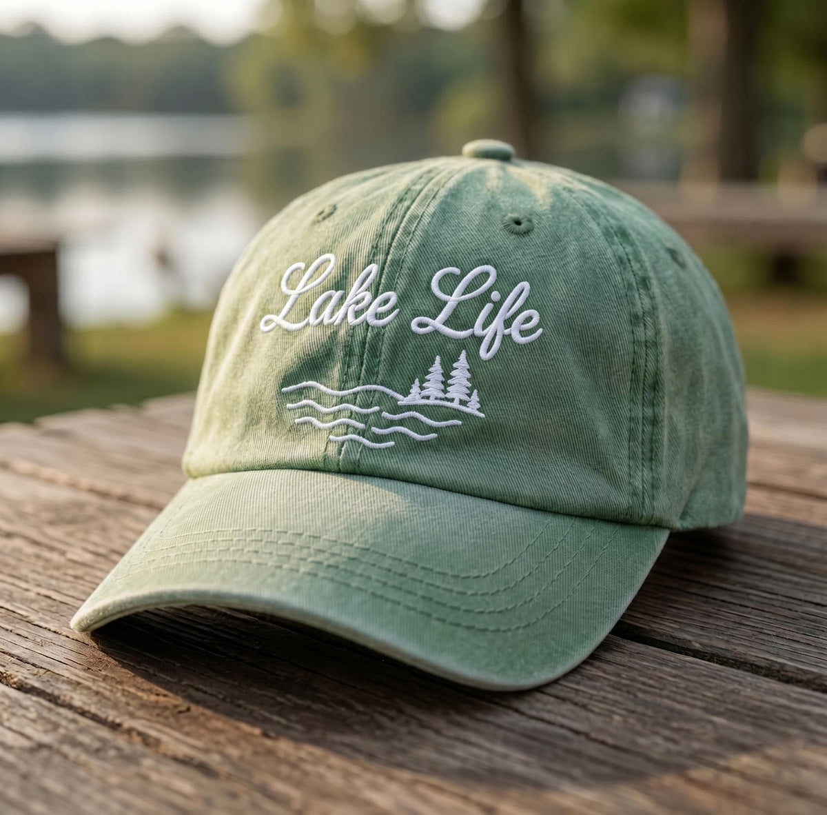 Custom Lake Life Hat Embroidered Lake Wife Baseball Cap Personalized Vintage Sage Green Dad Hat Summer Vacation Gift Custom Text Trucker
