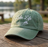 Custom Lake Life Hat Embroidered Lake Wife Baseball Cap Personalized Vintage Sage Green Dad Hat Summer Vacation Gift Custom Text Trucker