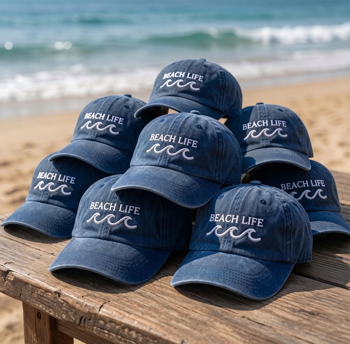 Custom Beach Life Hat Embroidered Wave Baseball Cap Personalized Vintage Black Dad Hat Summer Vacation Gift Custom Text Ocean Trucker Cap