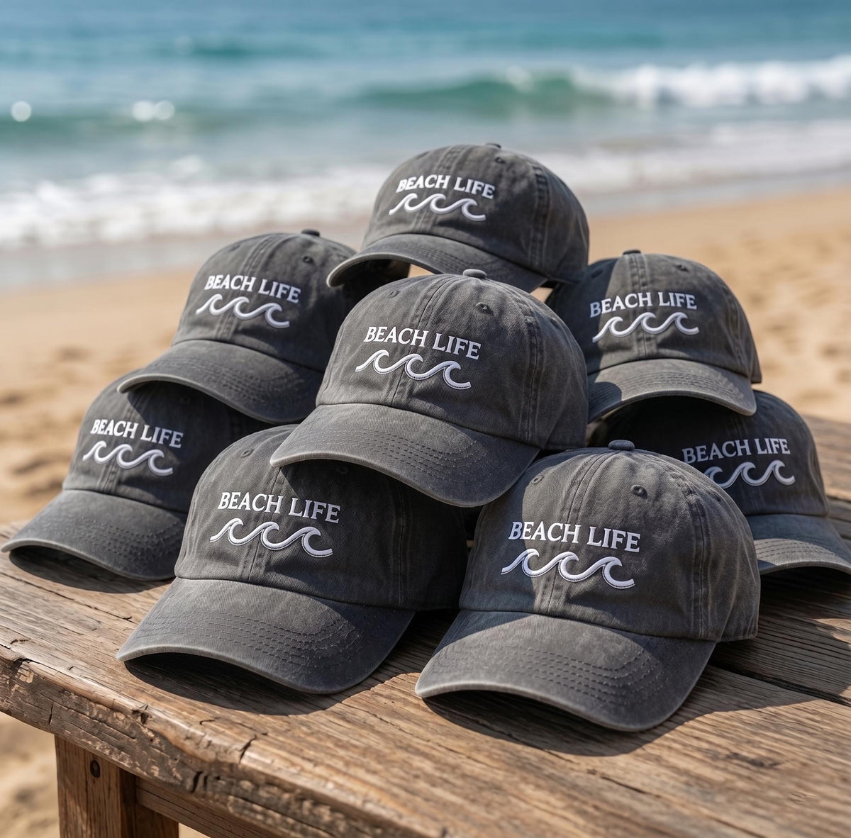 Custom Beach Life Hat Embroidered Wave Baseball Cap Personalized Vintage Black Dad Hat Summer Vacation Gift Custom Text Ocean Trucker Cap