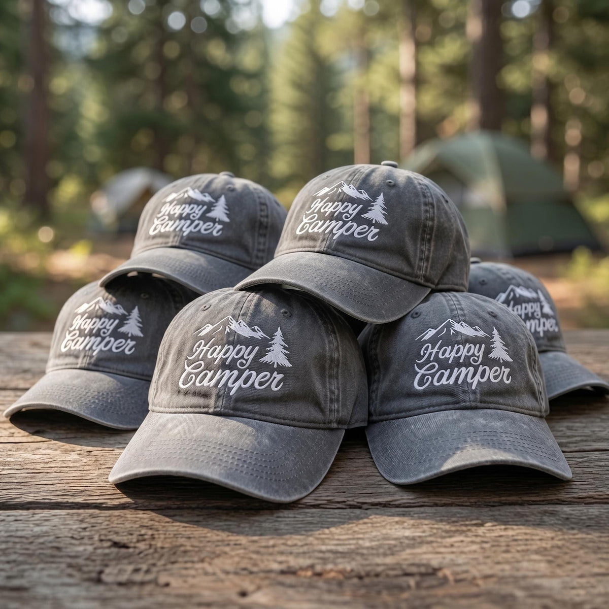 Custom Happy Camper Embroidered Baseball Cap - Personalized Vintage Nature Outdoor Camping Cotton Dad Hat