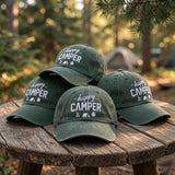 Custom Green Camping Hat Embroidered Happy Camper Baseball Cap Personalized Vintage Dad Hat Nature Adventure Gift Custom Text Trucker