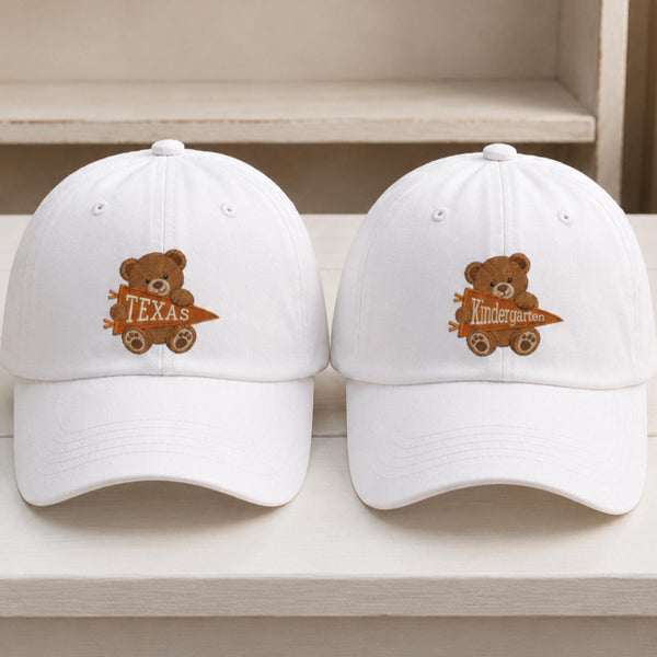 Personalized Kindergarten Bear Embroidered Hat, Custom Teacher Baseball Cap, Back to School Gift