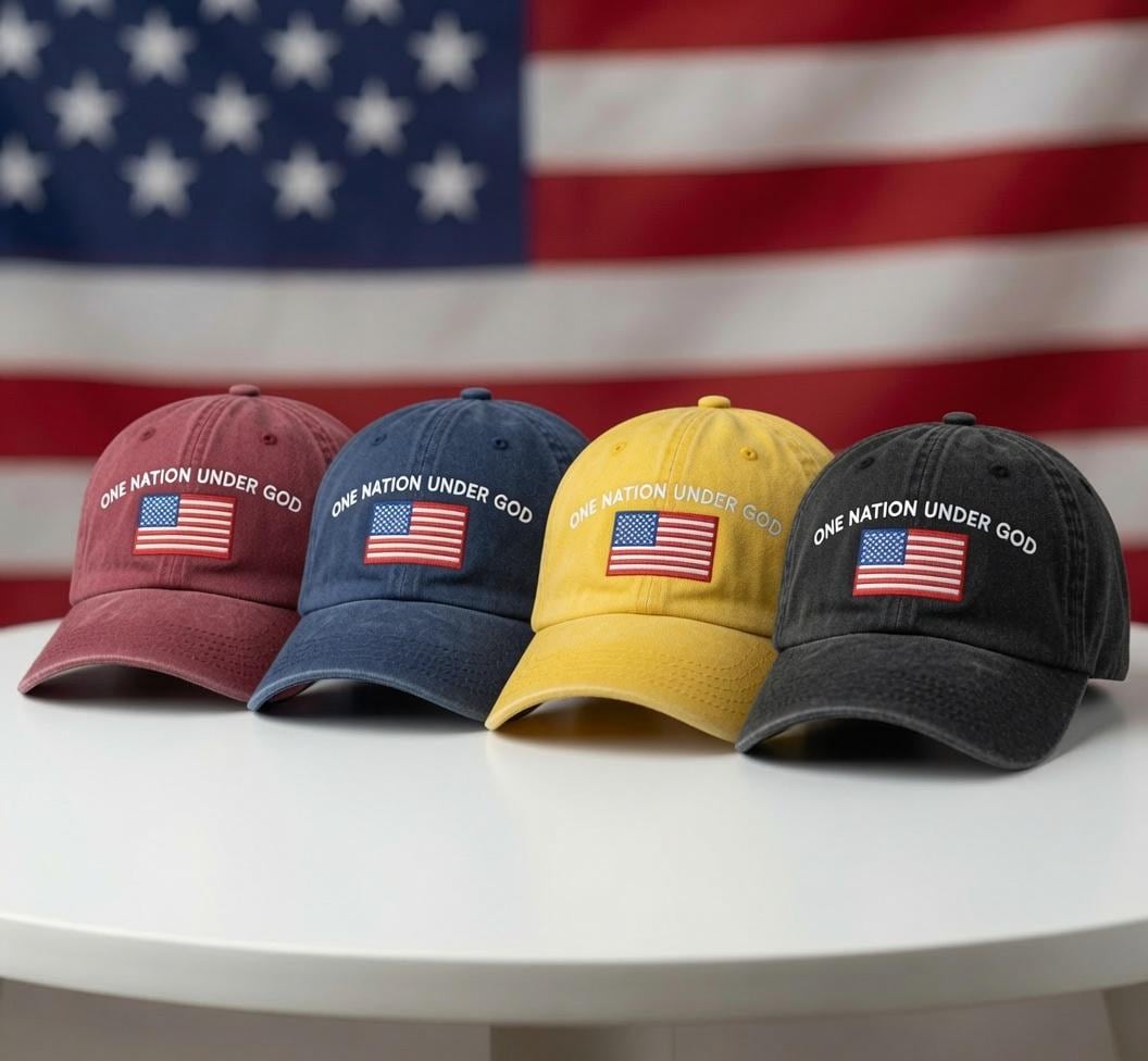 One Nation Under God Embroidered Hat - Patriotic Faith Washed Cap