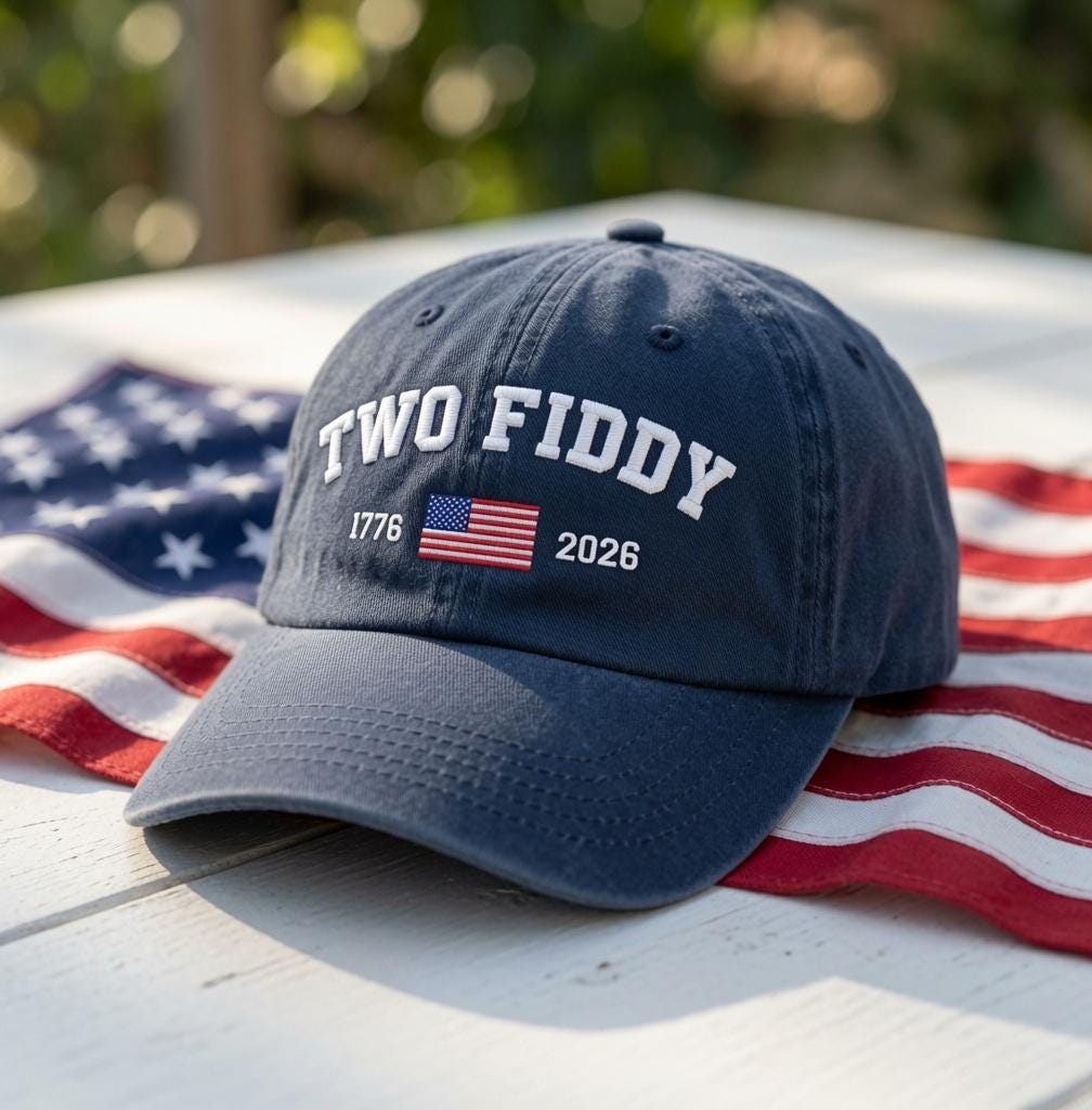 4th Of July Two Fiddy Embroidered Cap, 1776 2026 Patriotic Cap, American Flag Cap, USA Anniversary Birthday Gift, Cap