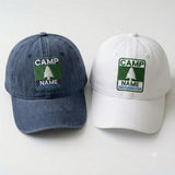 Custom Camp Name Embroidered Hat, Personalized Vintage Washed Cotton Baseball Cap, Outdoor Gift
