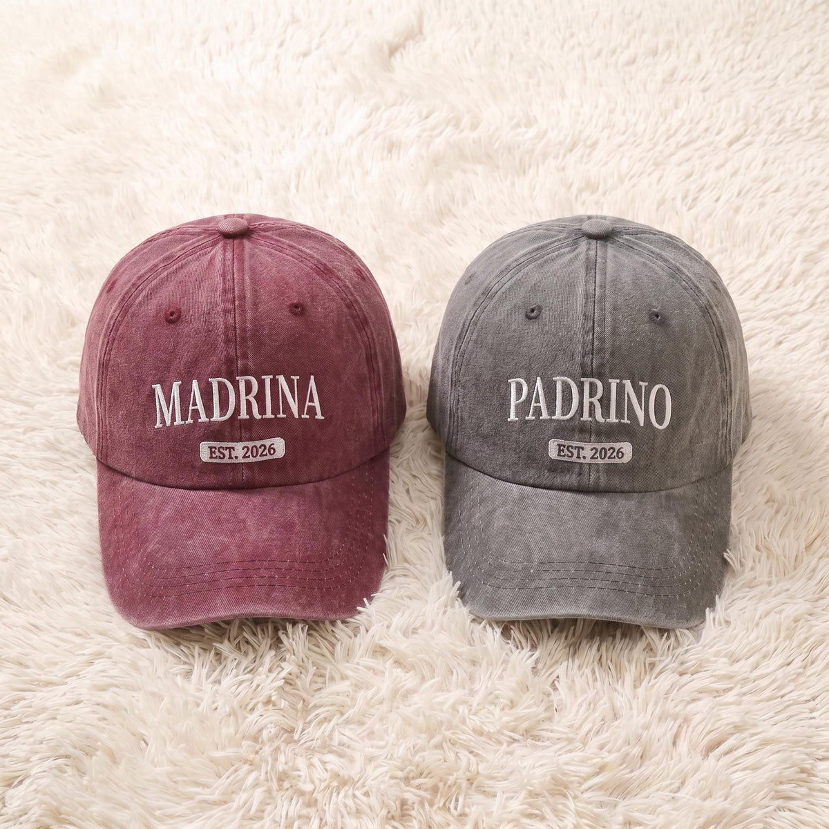 Matching Madrina Padrino Embroidered Hats, Godparents Baseball Caps, Baby Announcement Gift