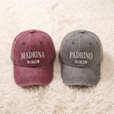 Matching Madrina Padrino Embroidered Hats, Godparents Baseball Caps, Baby Announcement Gift