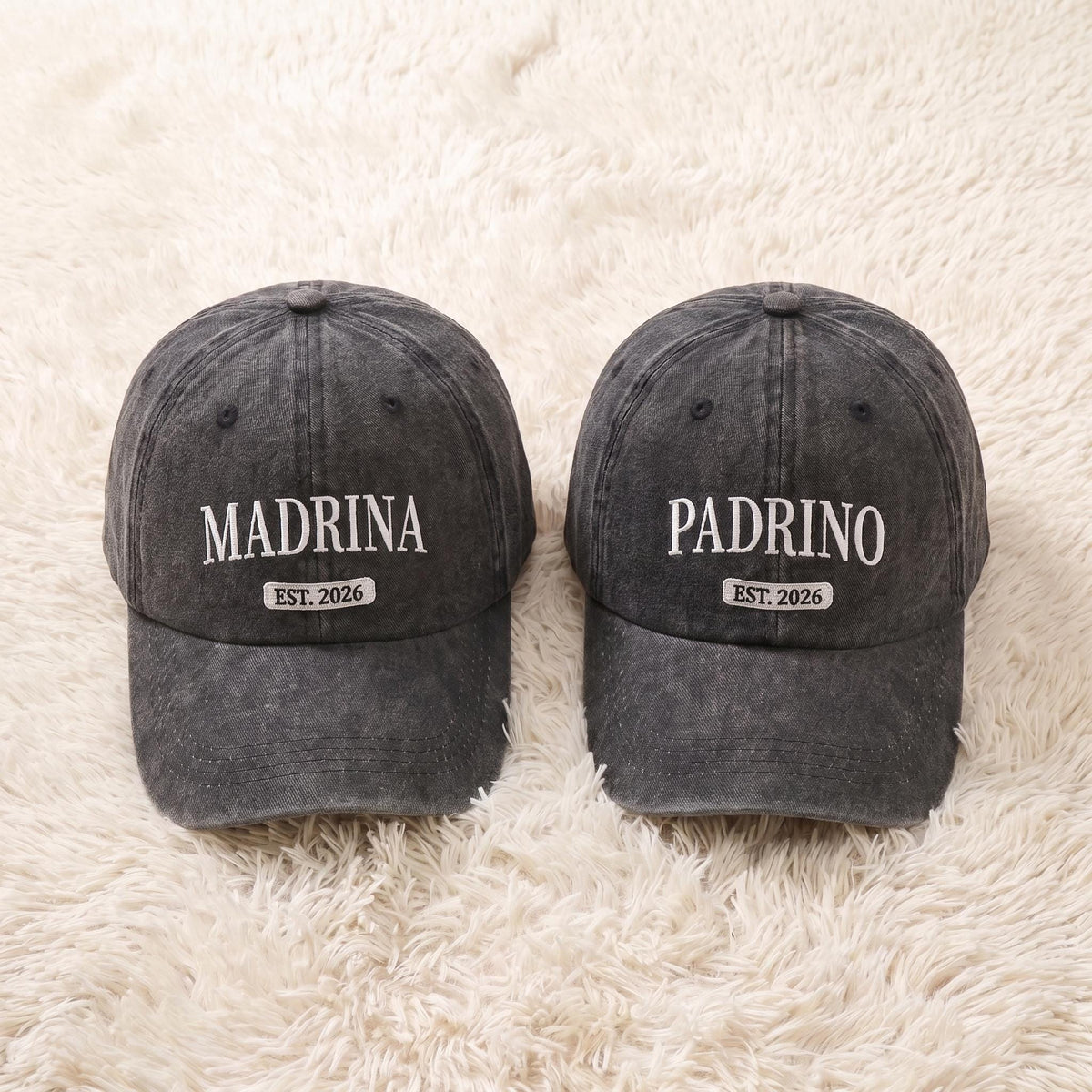 Matching Madrina Padrino Embroidered Hats, Godparents Baseball Caps, Baby Announcement Gift