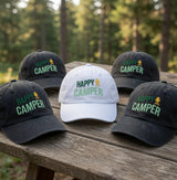 Happy Camper Hat Embroidered Camping Baseball Cap Custom Nature Lover Gift Personalized Camping Trip Hats Matching Group Caps