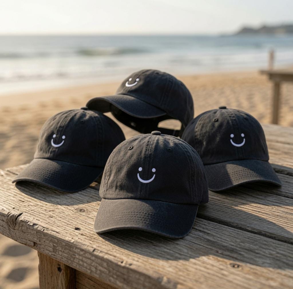 Smiley Face Hat Embroidered Happy Face Baseball Cap Custom Vintage Dad Hat Cute Minimalist Gift Personalized Beach Trip Caps