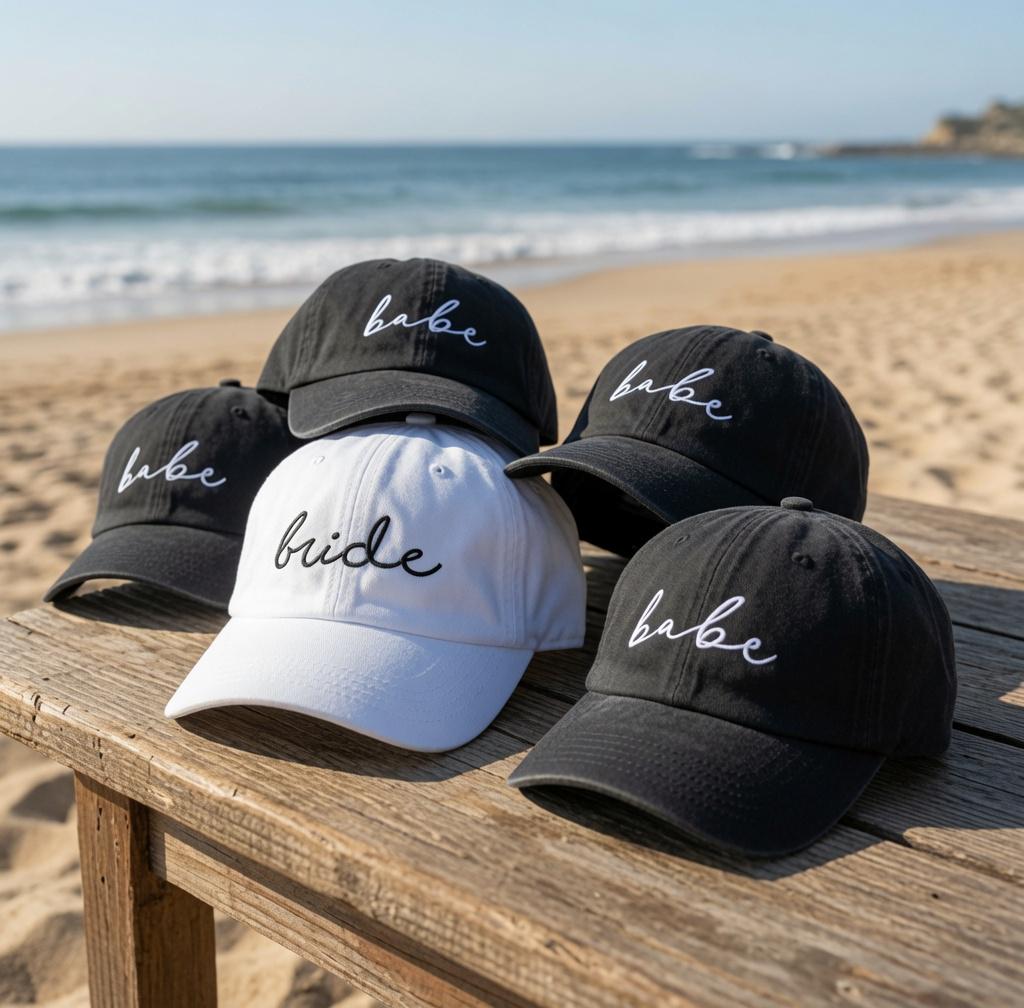 Custom Bride Babe Hat Personalized Bridesmaid Proposal Gift Bachelorette Party Baseball Cap Beach Destination Wedding Favors