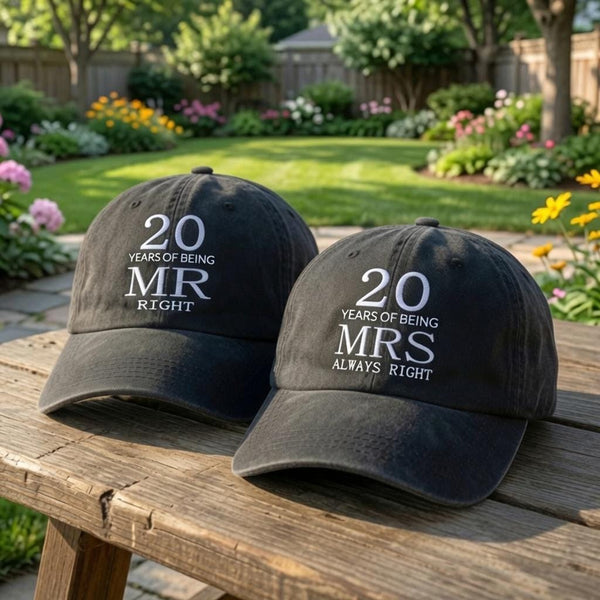 20th Wedding Anniversary Embroidered Hat, China Anniversary Baseball Cap, Couple Gift