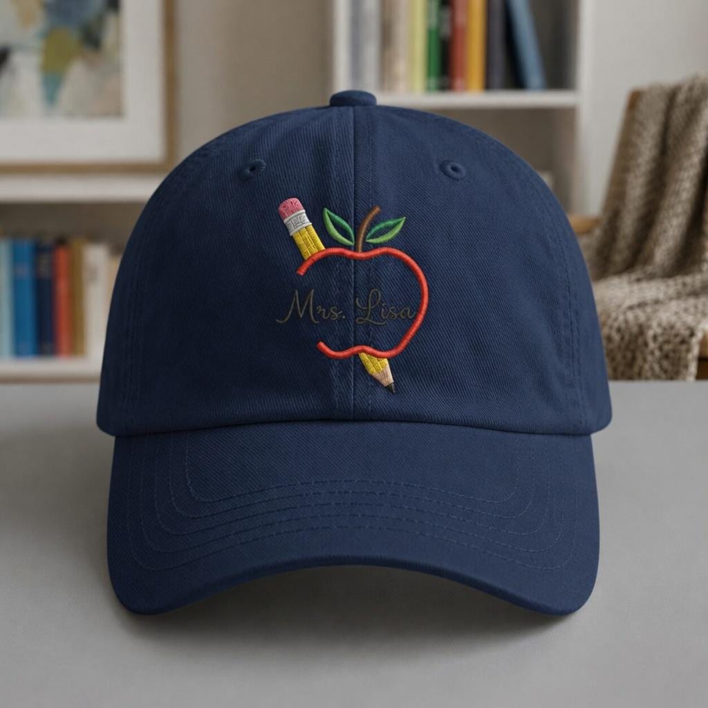 Personalized Apple Pencil Teacher Hat, Custom Embroidered Baseball Cap, Back to School Gift