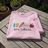 Custom Teacher Shirt, Embroidered Pencil Apple Books Back to School Personalized Tee
