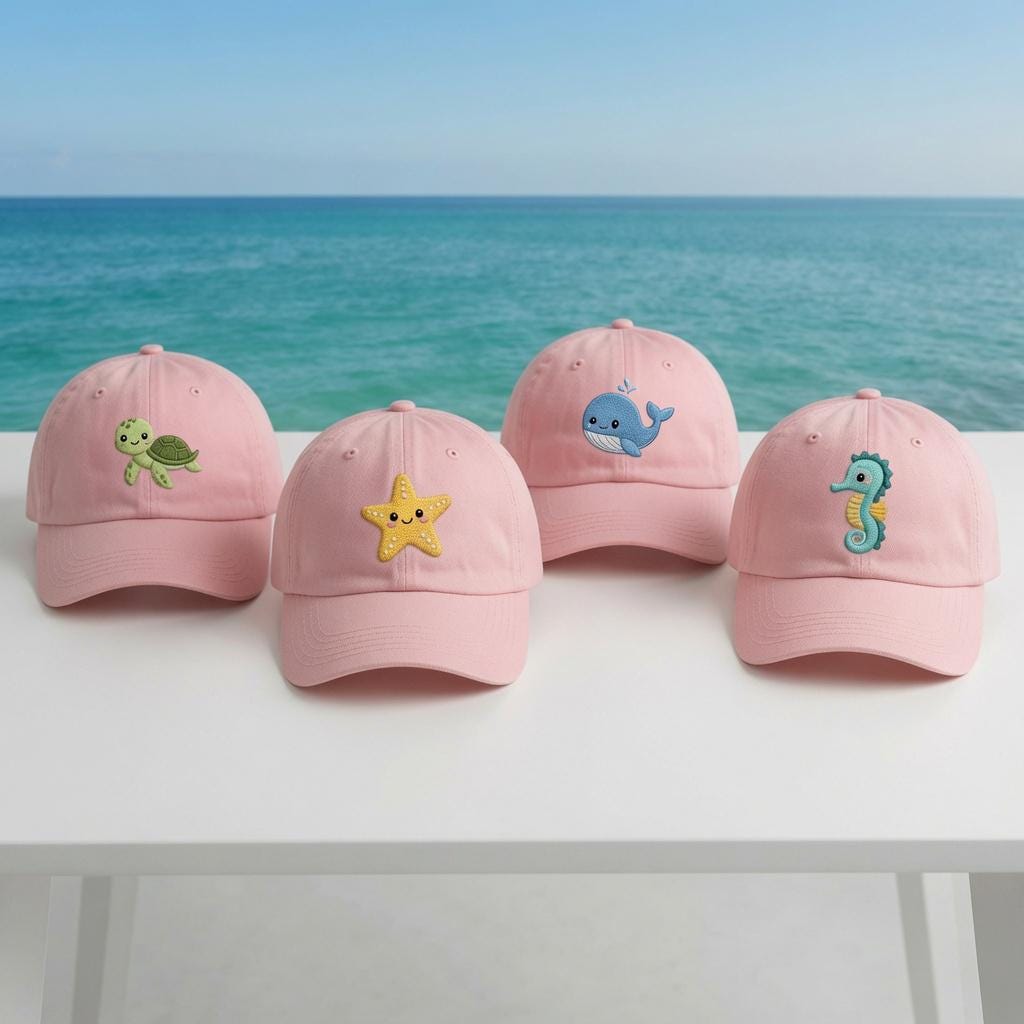 Custom Ocean Animal Embroidered Cap, Kawaii Sea Creature Hat, Cute Turtle Starfish Whale Seahorse Cap, Summer Beachy Dad Hat, Gift For Her