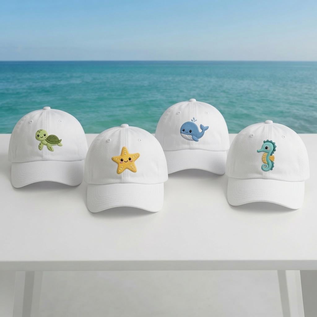 Custom Ocean Animal Embroidered Cap, Kawaii Sea Creature Hat, Cute Turtle Starfish Whale Seahorse Cap, Summer Beachy Dad Hat, Gift For Her