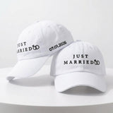 Just Married Embroidered Hat, Vintage Washed Cotton Baseball Cap, Honeymoon Gift