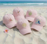 Custom Hibiscus Seashell Wave Embroidered Hat, Personalized Coastal Beach Baseball Cap