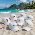 Italian Coastal Embroidered Hat, Sardine Lemon Lobster Baseball Cap, Summer Vacation Gift