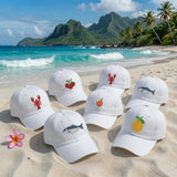 Italian Coastal Embroidered Hat, Sardine Lemon Lobster Baseball Cap, Summer Vacation Gift