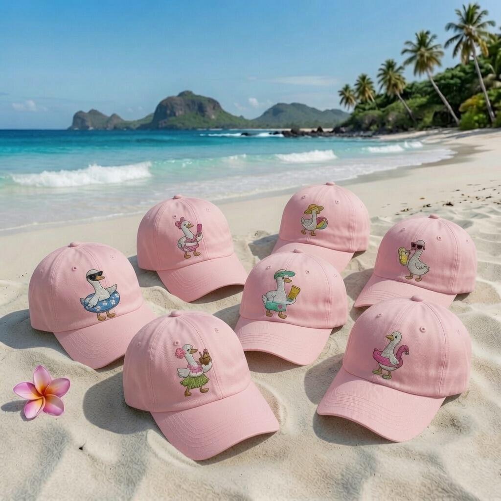 Preppy Goose Embroidered Hat, Cute Pool Float Baseball Cap, Summer Beach Gift, Summer Vacation Gift