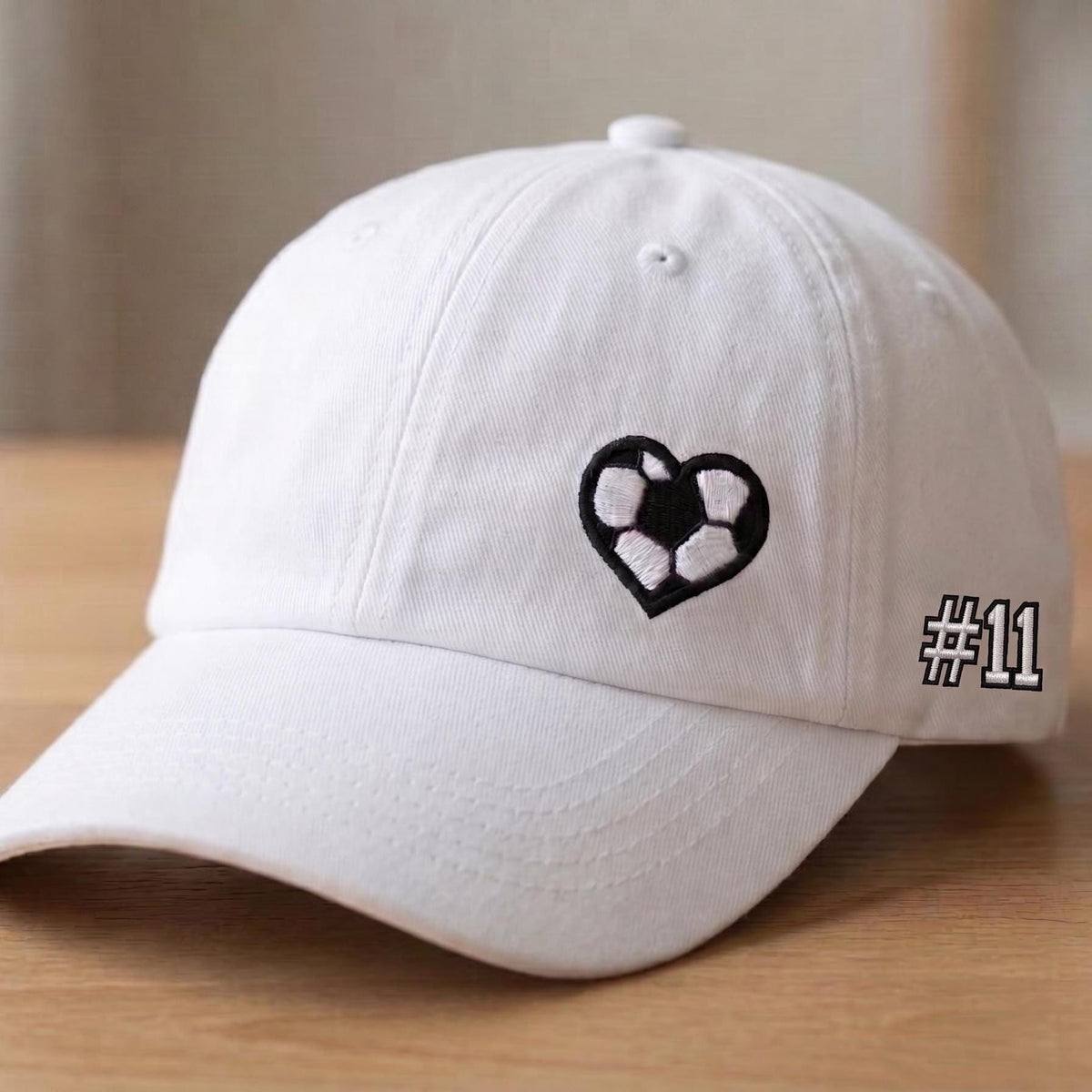 Soccer Heart Embroidered Hat, Custom Jersey Number Baseball Cap, Soccer Mom Game Day Gift